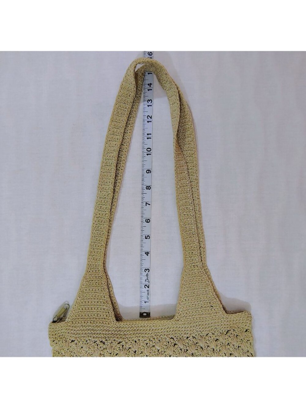 Woven Shoulder Bag Beige Zipper Lightweight Summer Tote Durable Crochet Design - Picture 12 of 16
